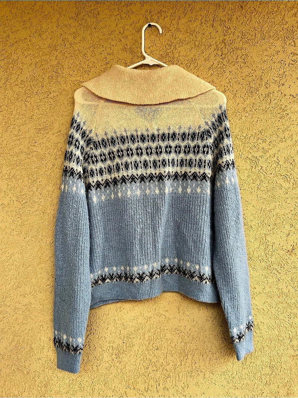 J.Crew Quarter Zip Alpaca Sweater Blue & Cream Size XL - Picture 4 of 4